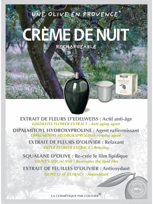 La Crème de Nuit Anti-Rides à l'Huile d'Olive 50ml - Rechargeable