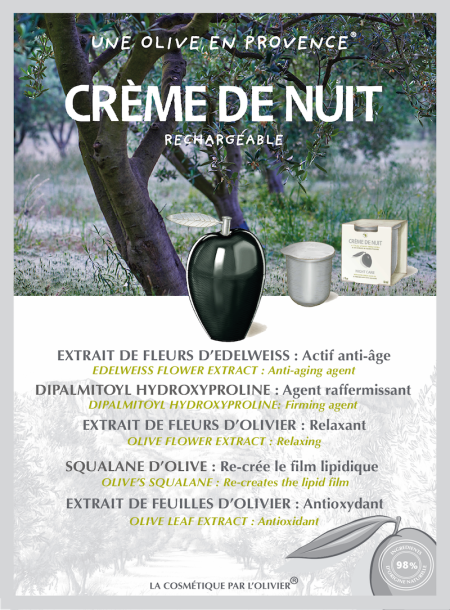 La Crème de Nuit Anti-Rides à l'Huile d'Olive 50ml - Rechargeable